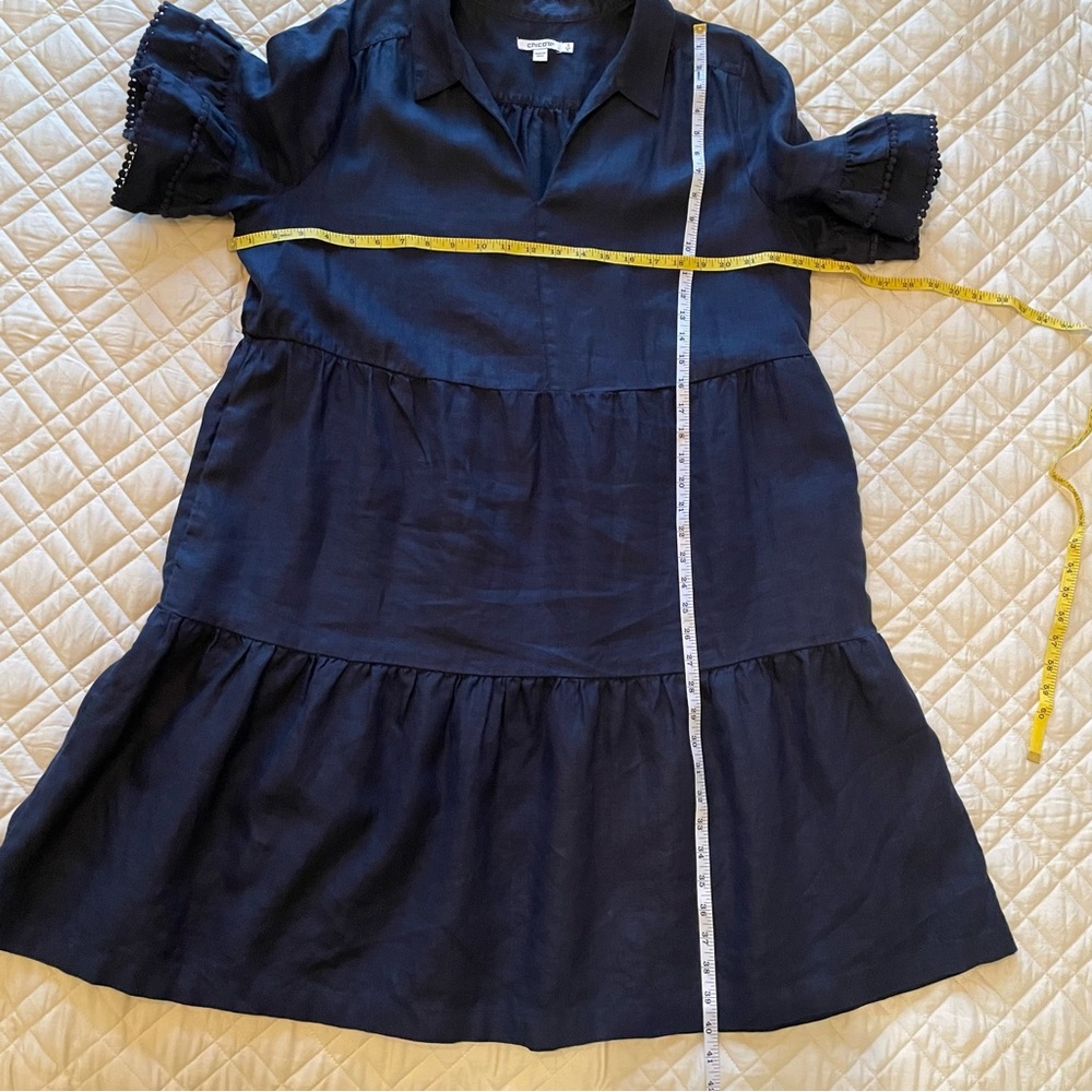 Chico’s Navy Blue Linen Tiered V-Neck Dress Chico’s Size 3 / XL / 16 - Picture 9 of 14
